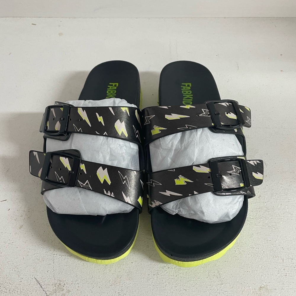 Boys Fab Kids Sandals/Slides Black & Green Size 13 New With Tags